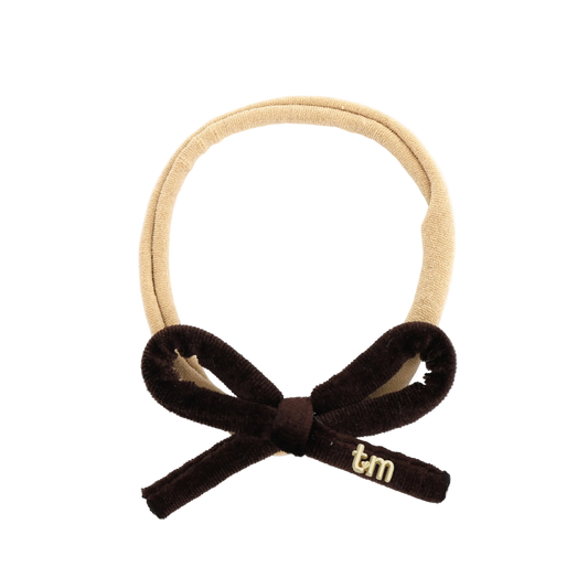 FW26 Velvet Cord Nylon Headband With Bow Brown