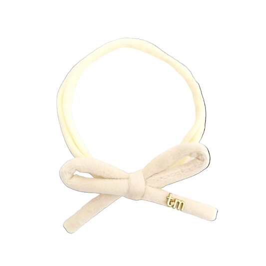 FW26 Velvet Cord Nylon Headband With Bow Cream