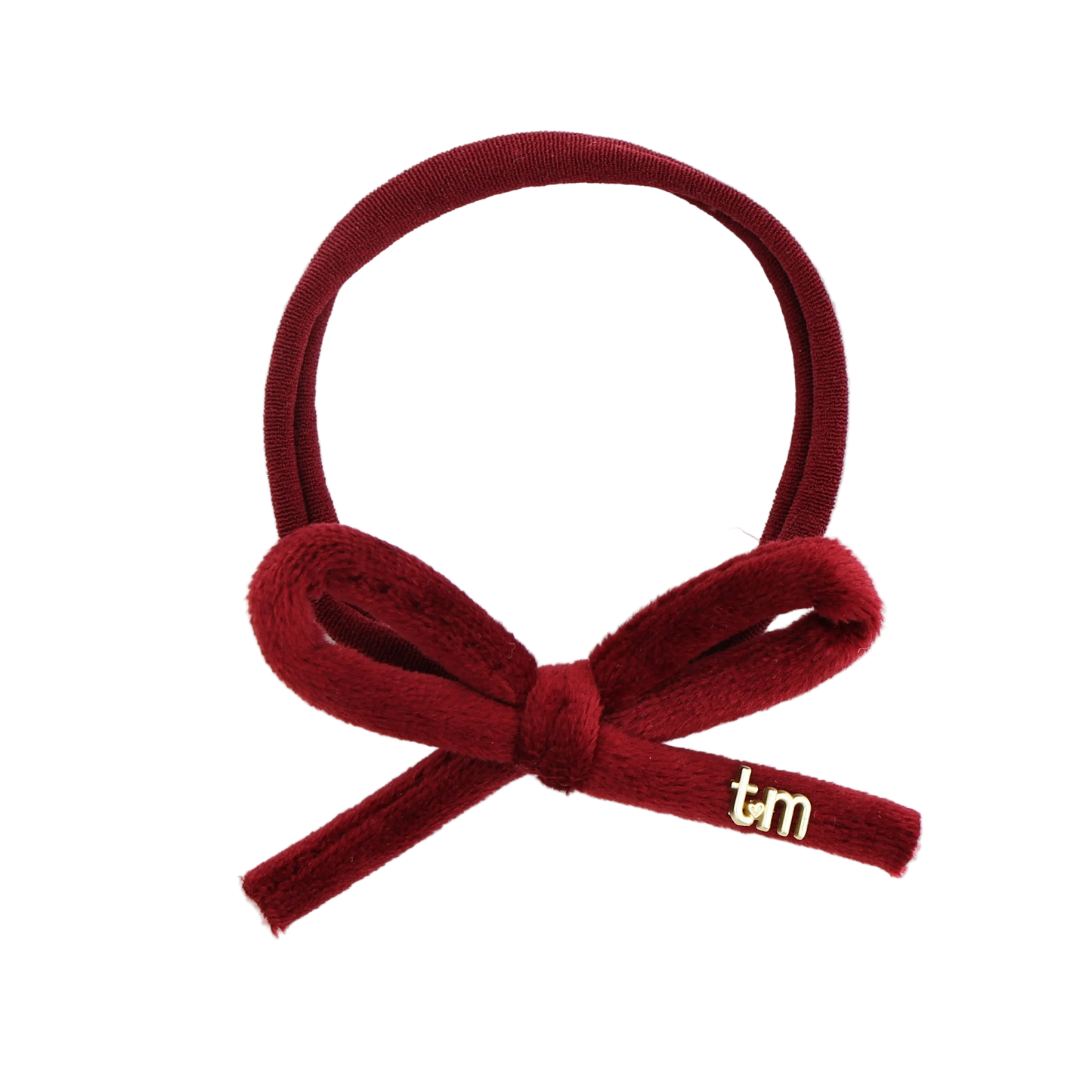 FW26 Velvet Cord Nylon Headband With Bow Maroon