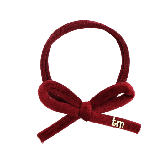 FW26 Velvet Cord Nylon Headband With Bow Maroon