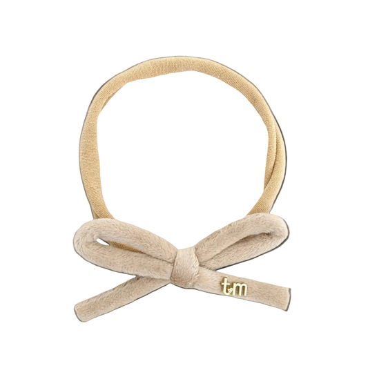 FW26 Velvet Cord Nylon Headband With Bow Beige