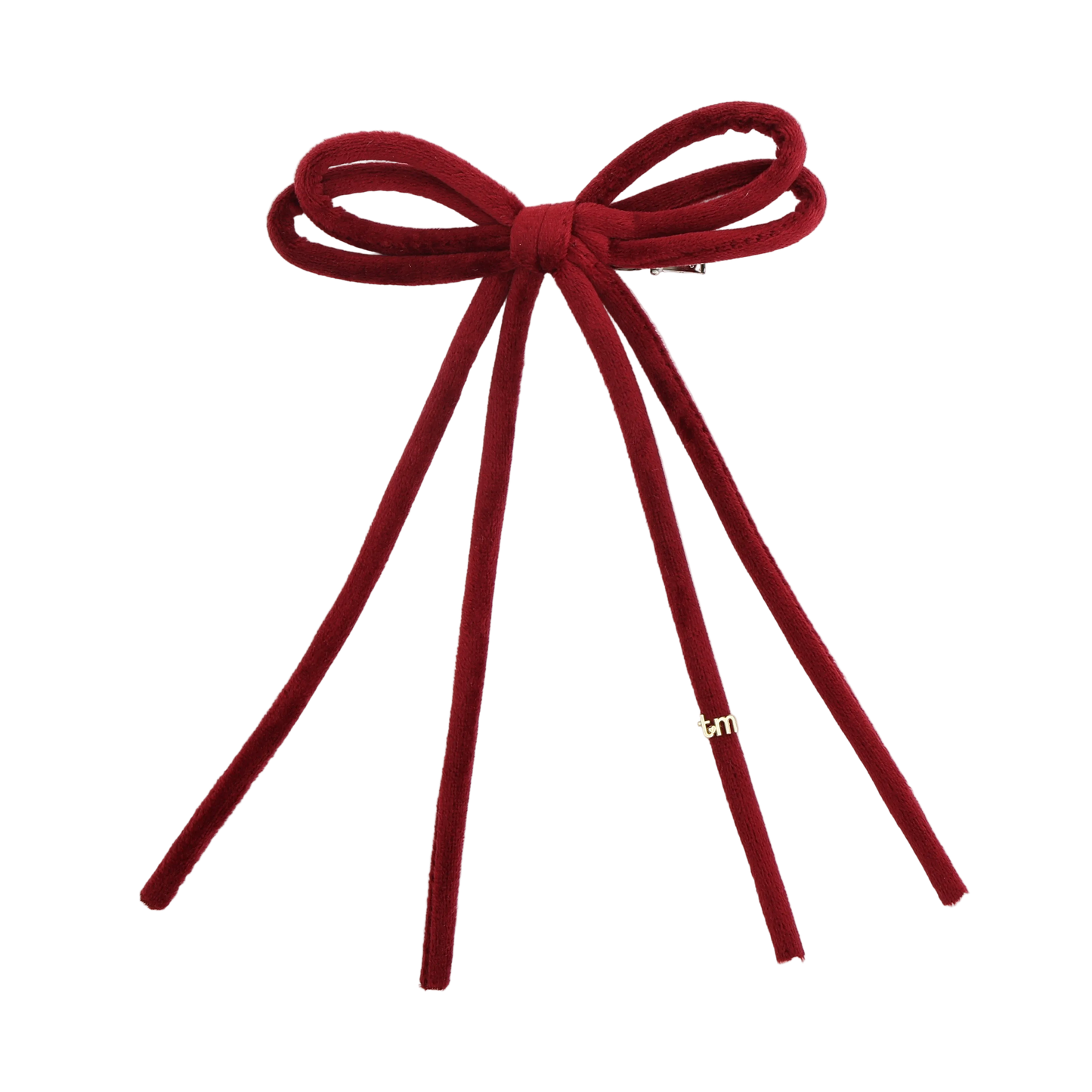FW26 Velvet Cord Long Tail Bow Clip Maroon