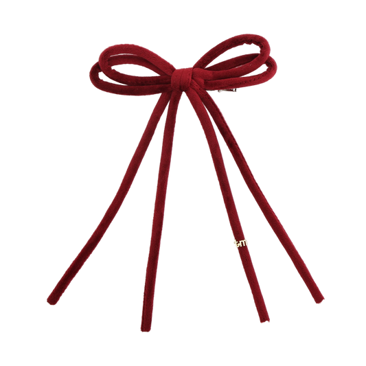 FW26 Velvet Cord Long Tail Bow Clip Maroon
