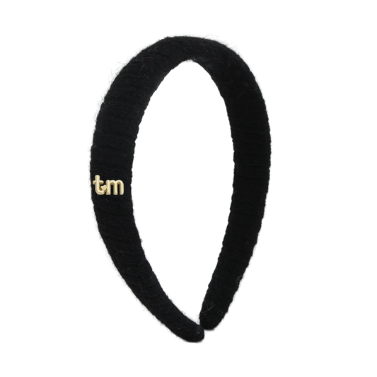 FW26 Rabbit Fur Knitted Hard Headband Black