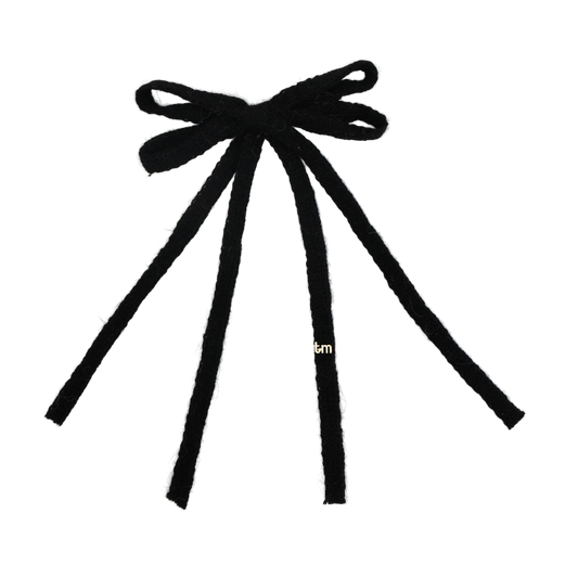 FW26 Rabbit Fur Knitted Long Tail Bow Clip Black