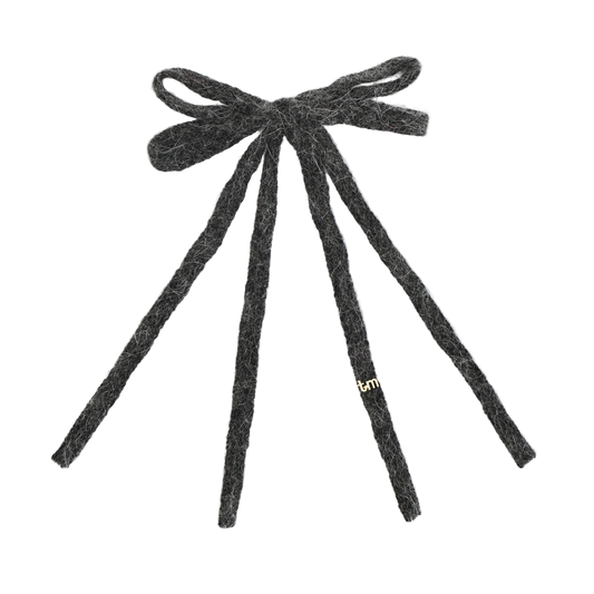 FW26 Rabbit Fur Knitted Long Tail Bow Clip Heather Gray