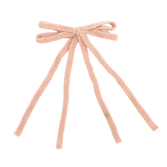 FW26 Rabbit Fur Knitted Long Tail Bow Clip Pink