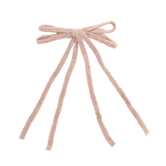 FW26 Rabbit Fur Knitted Long Tail Bow Clip Beige