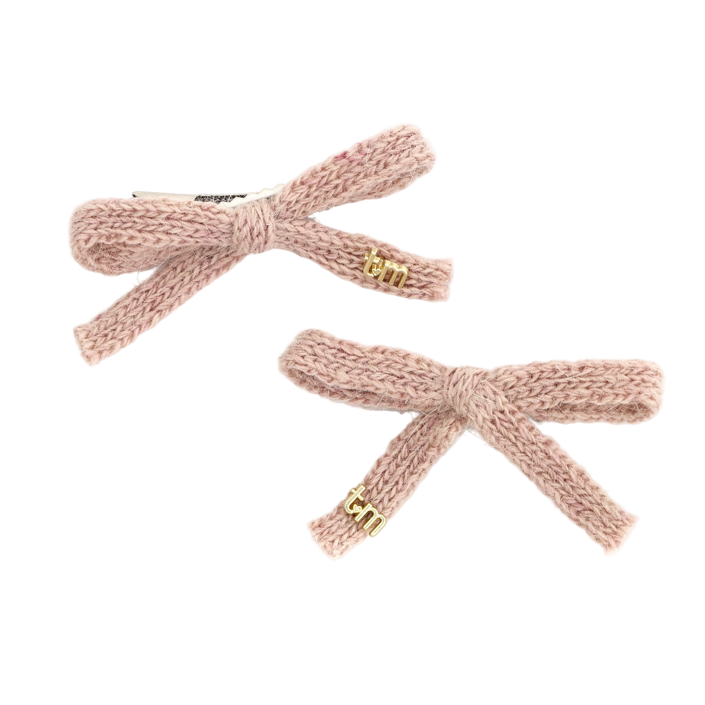 FW26 Rabbit Fur Knitted Set Of 2 Bow Clip 2.5" Width Beige