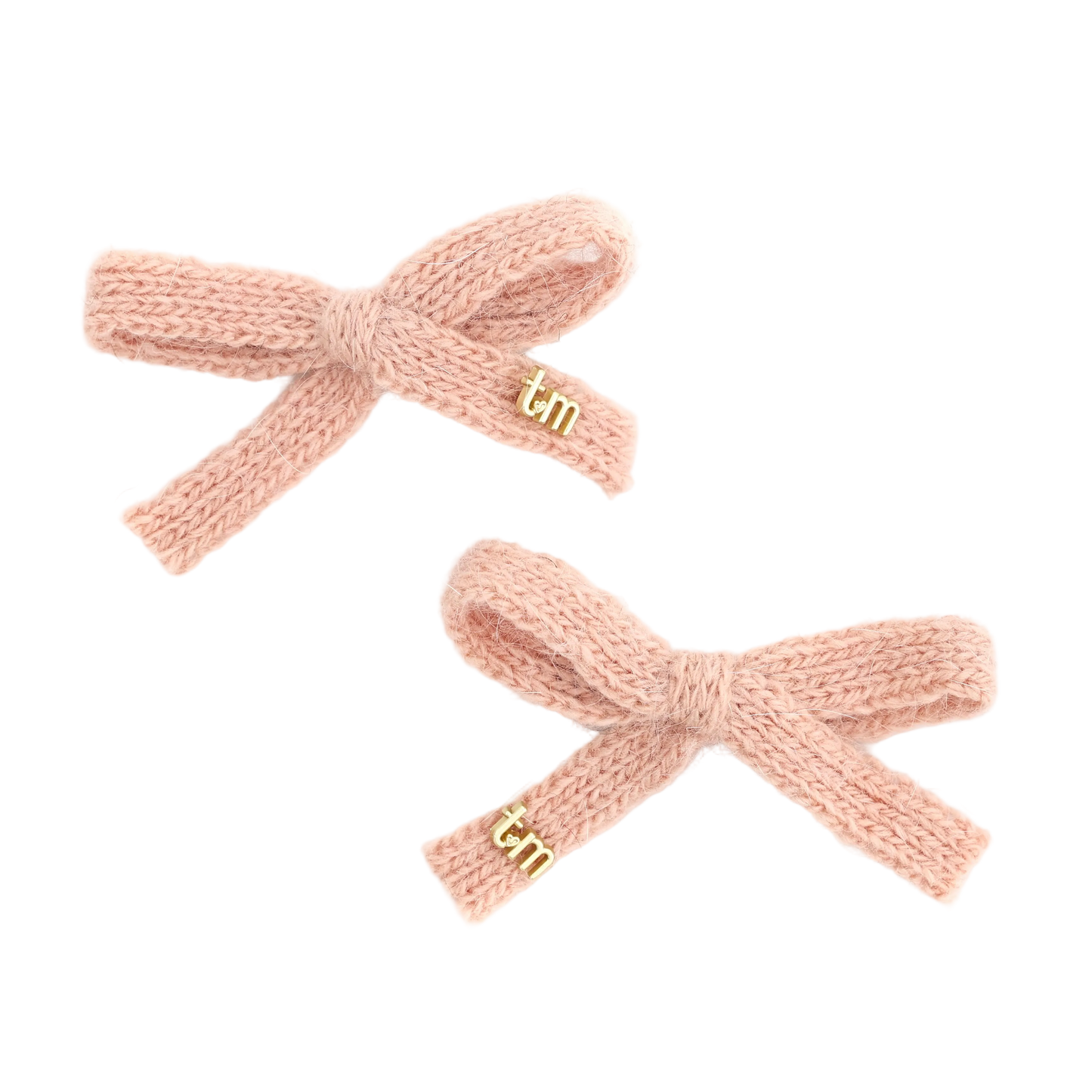 FW26 Rabbit Fur Knitted Set Of 2 Bow Clip 2.5" Width Pink