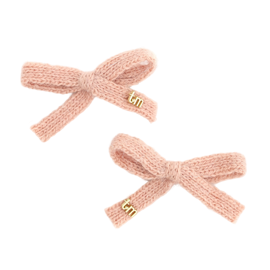 FW26 Rabbit Fur Knitted Set Of 2 Bow Clip 2.5" Width Pink