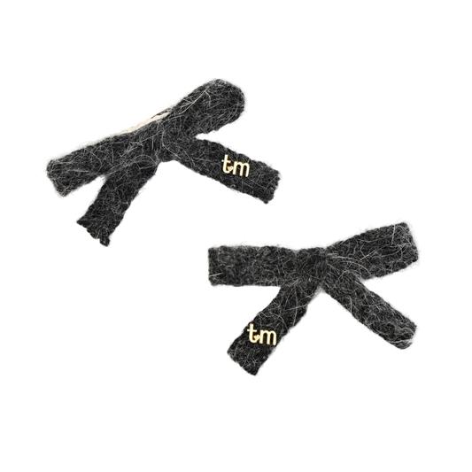 FW26 Rabbit Fur Knitted Set Of 2 Bow Clip 2.5" Width Heather Gray