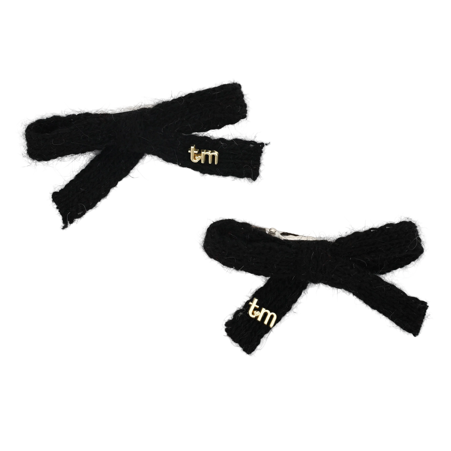 FW26 Rabbit Fur Knitted Set Of 2 Bow Clip 2.5" Width Black