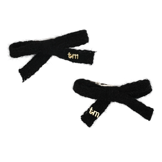 FW26 Rabbit Fur Knitted Set Of 2 Bow Clip 2.5" Width Black