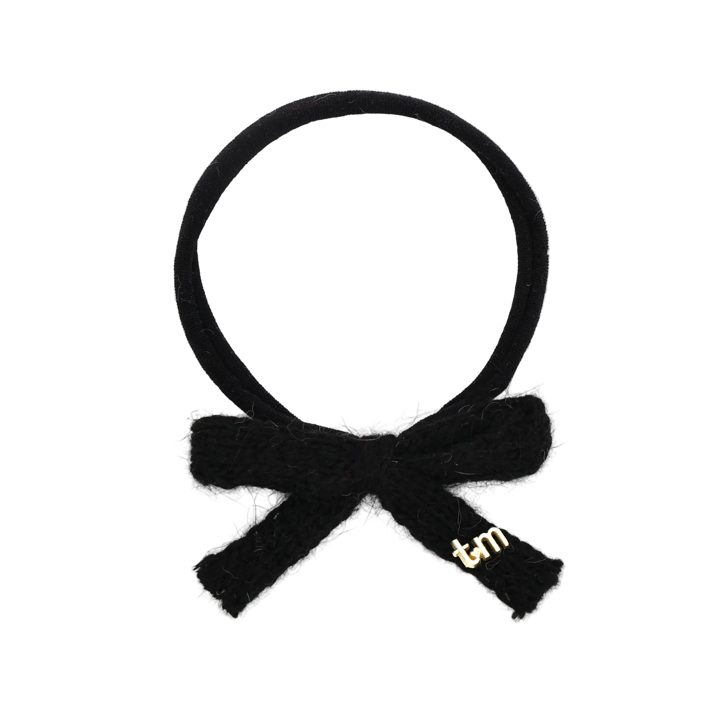 FW26 Rabbit Fur Knitted Nylon Headband With Bow Black