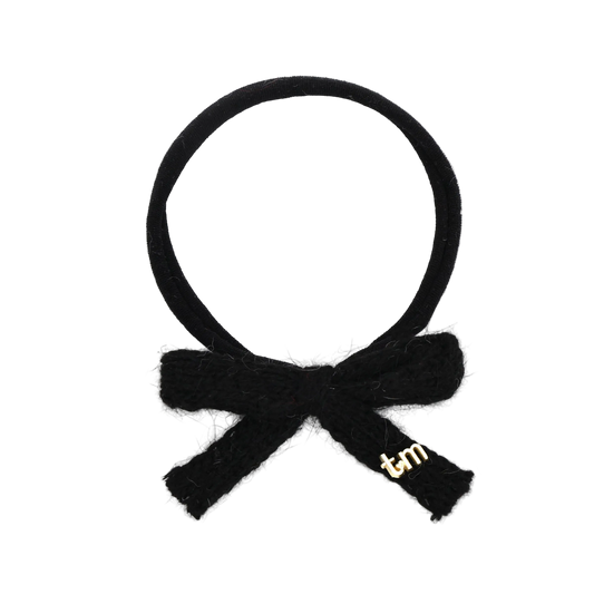 FW26 Rabbit Fur Knitted Nylon Headband With Bow Black