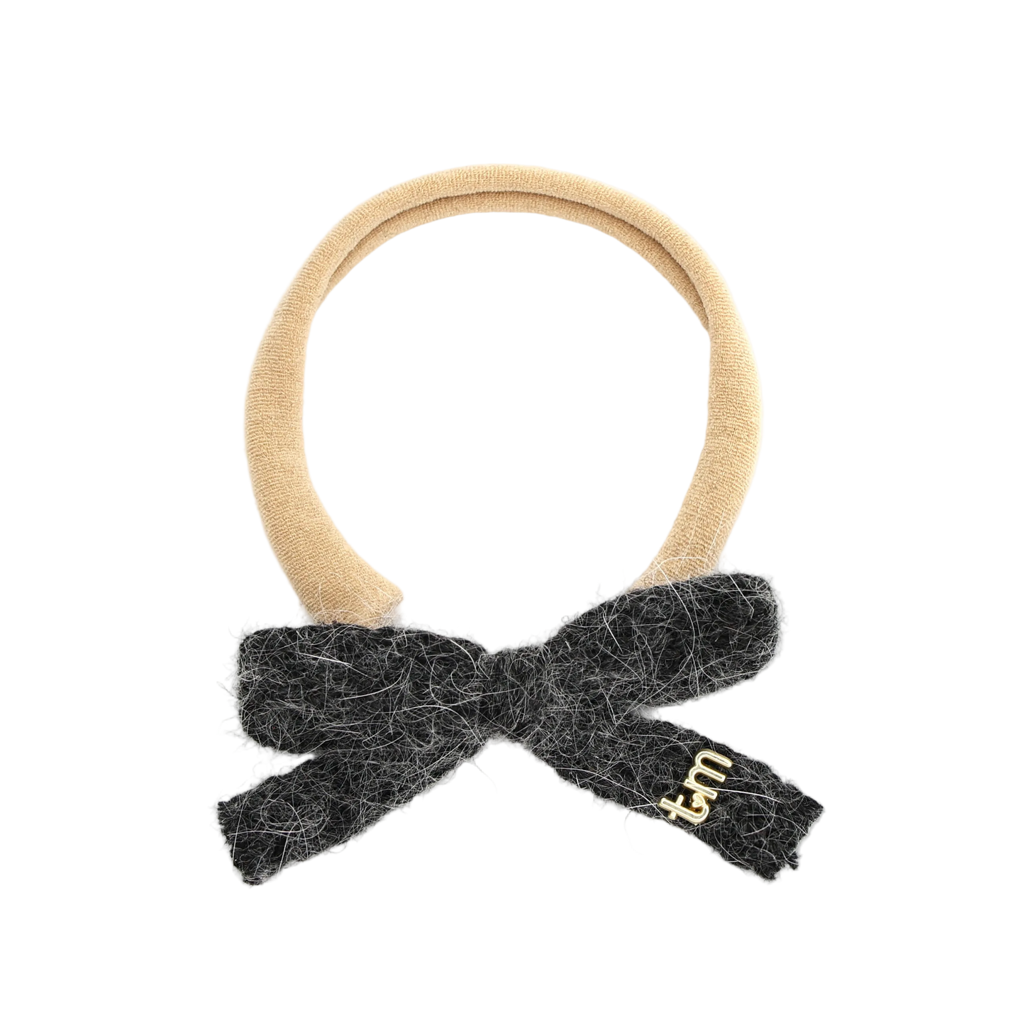 FW26 Rabbit Fur Knitted Nylon Headband With Bow Heather Gray