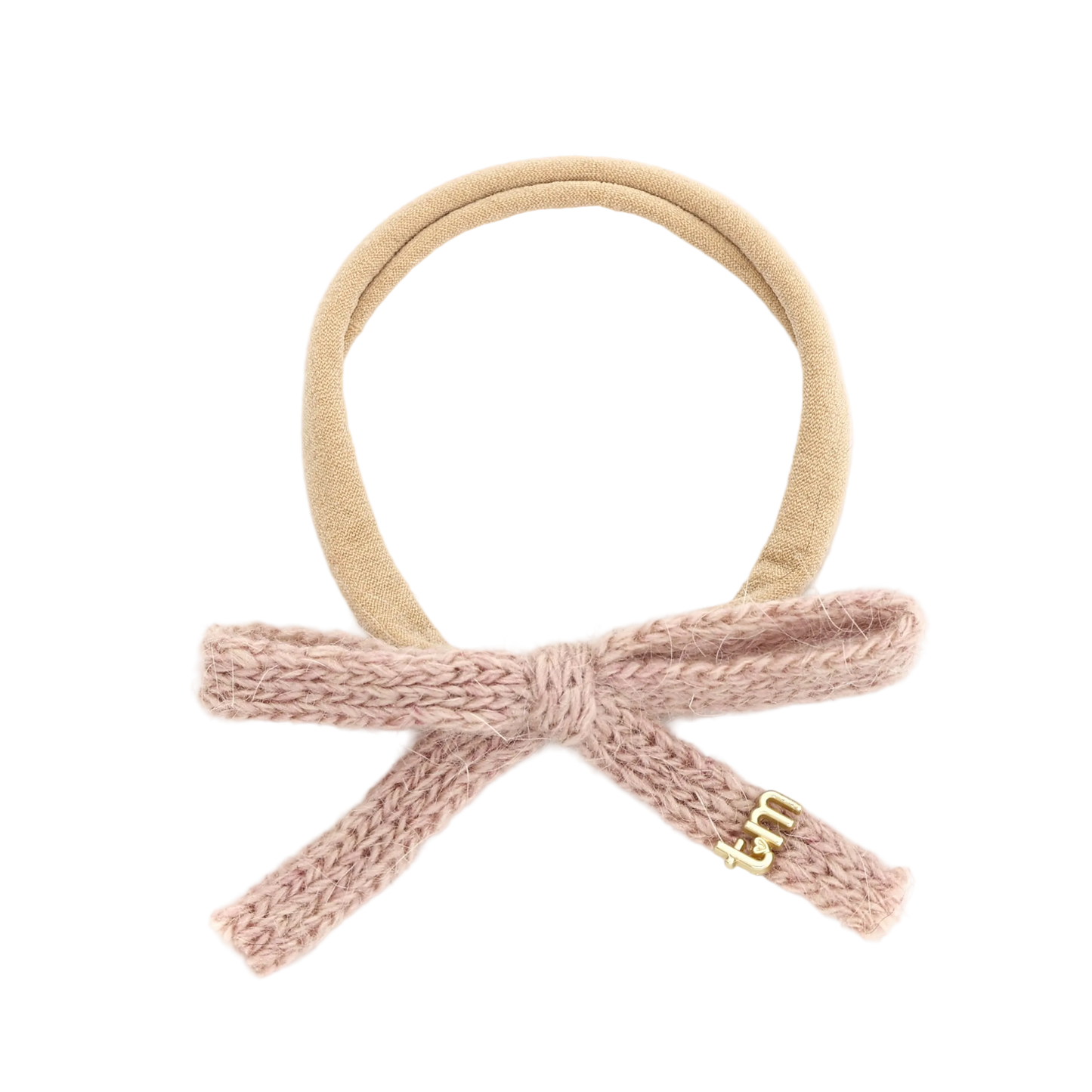 FW26 Rabbit Fur Knitted Nylon Headband With Bow Pink