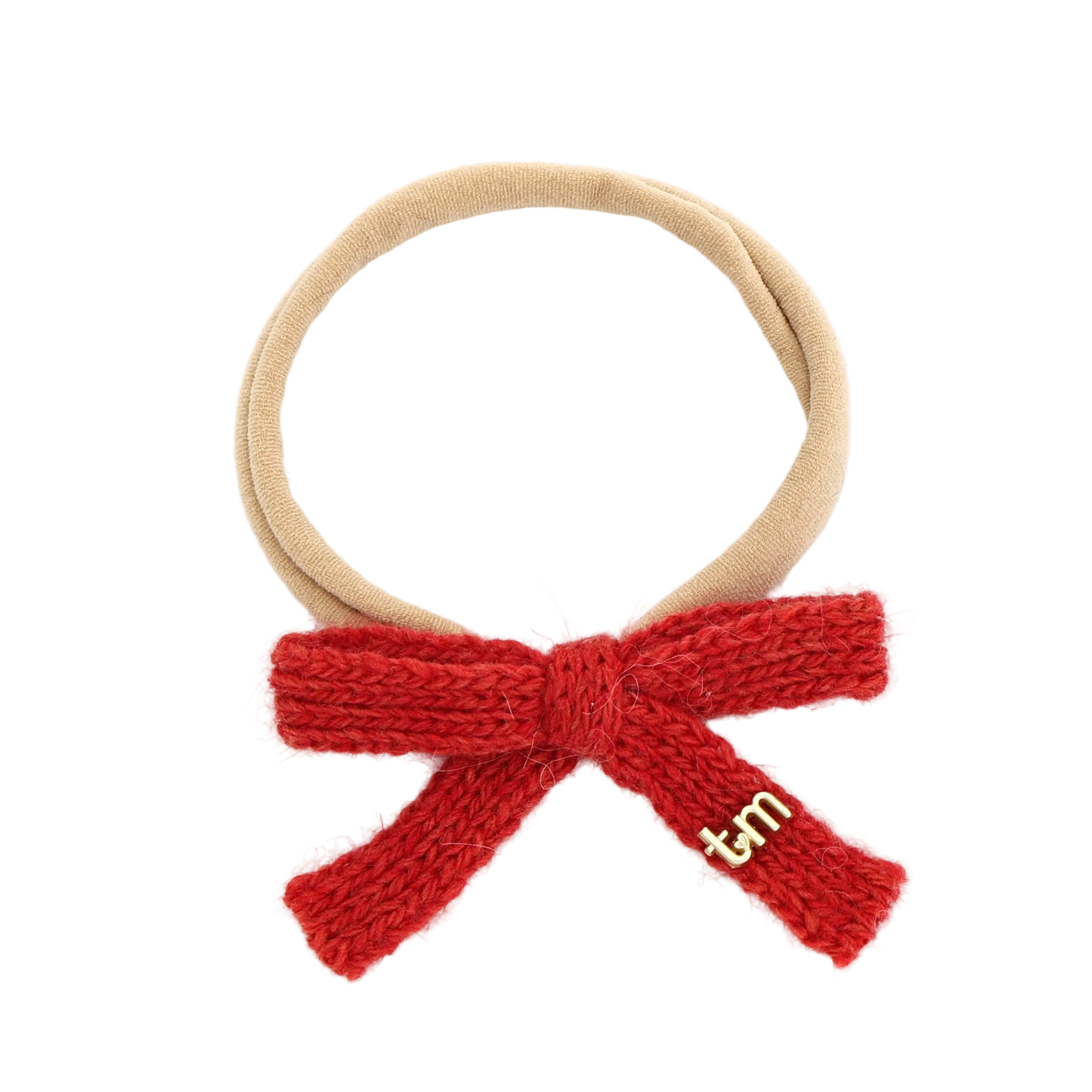 FW26 Rabbit Fur Knitted Nylon Headband With Bow Red