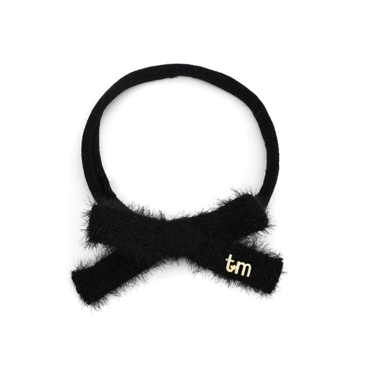 FW26 Boucle Ribbon - Nylon Headband With Bow Black