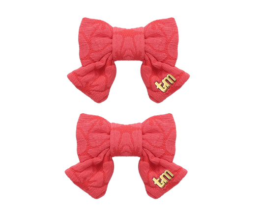 Floral Quilted Collection Mini Bow Clip Set Of 2 (Red)