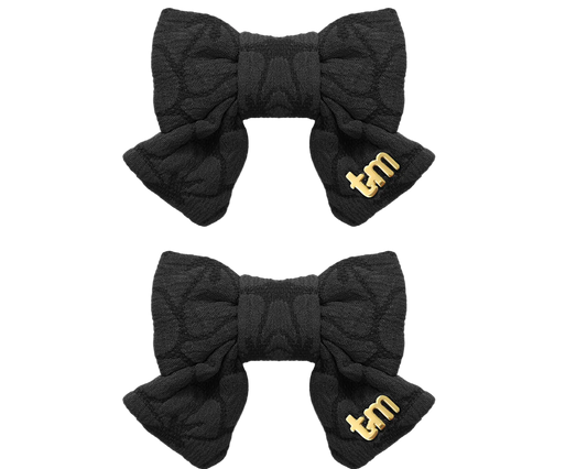 Floral Quilted Collection Mini Bow Clip Set Of 2 (Black)