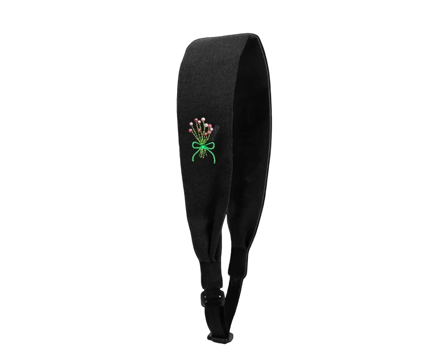 Bouquet Embroidery Knit Collection Adjustable Headscarf (Black)