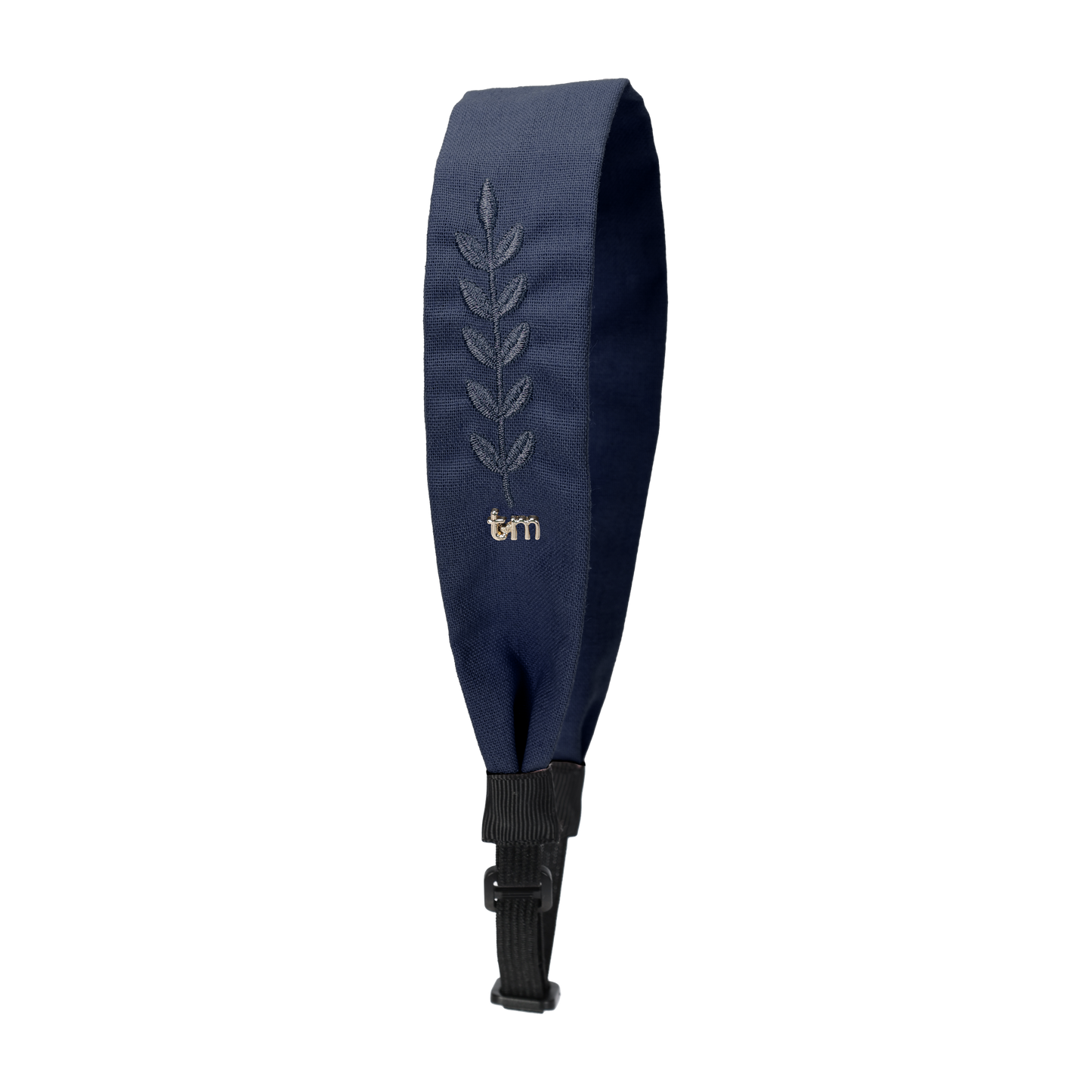 FW26 Monochrome Embroidery Linen Adjustable Headscarf Navy