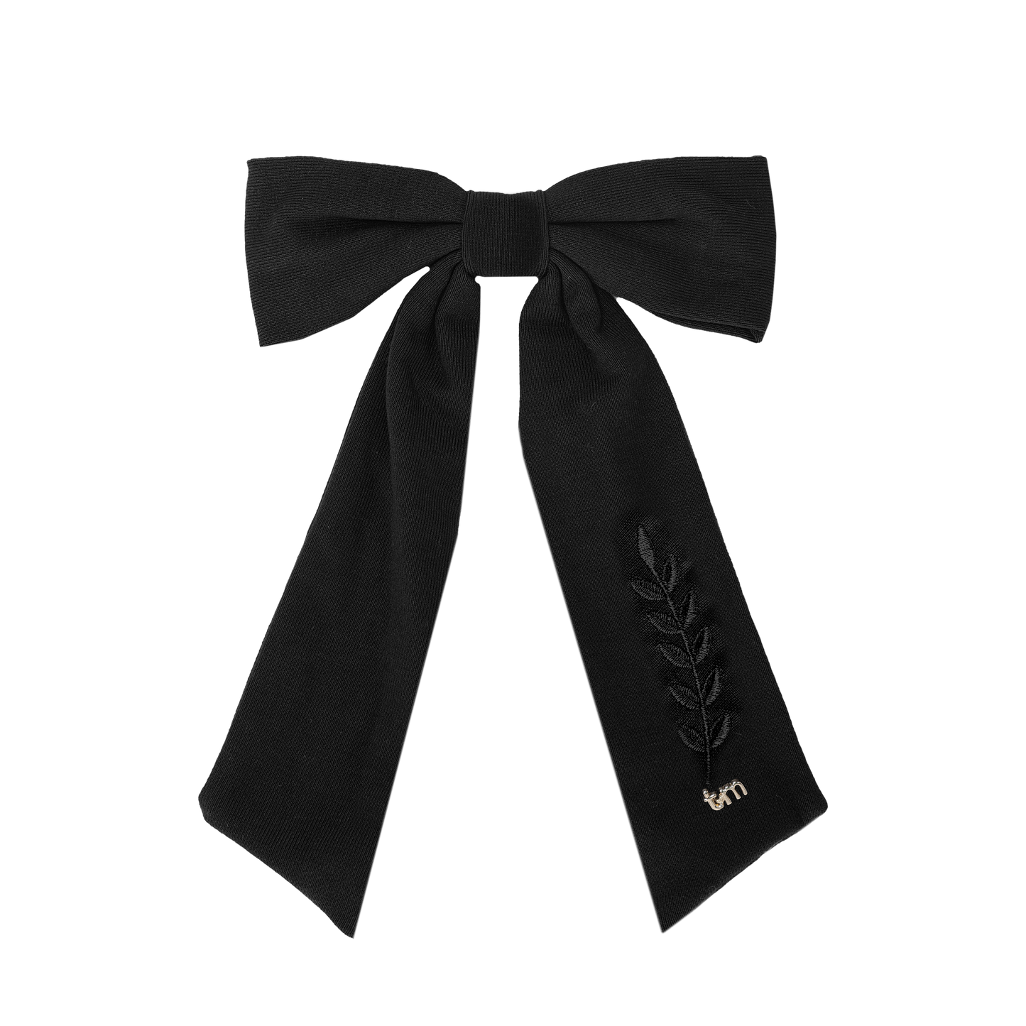 FW26 Monochrome Embroidery Linen Large Bow Clip - Barrette Clip Black