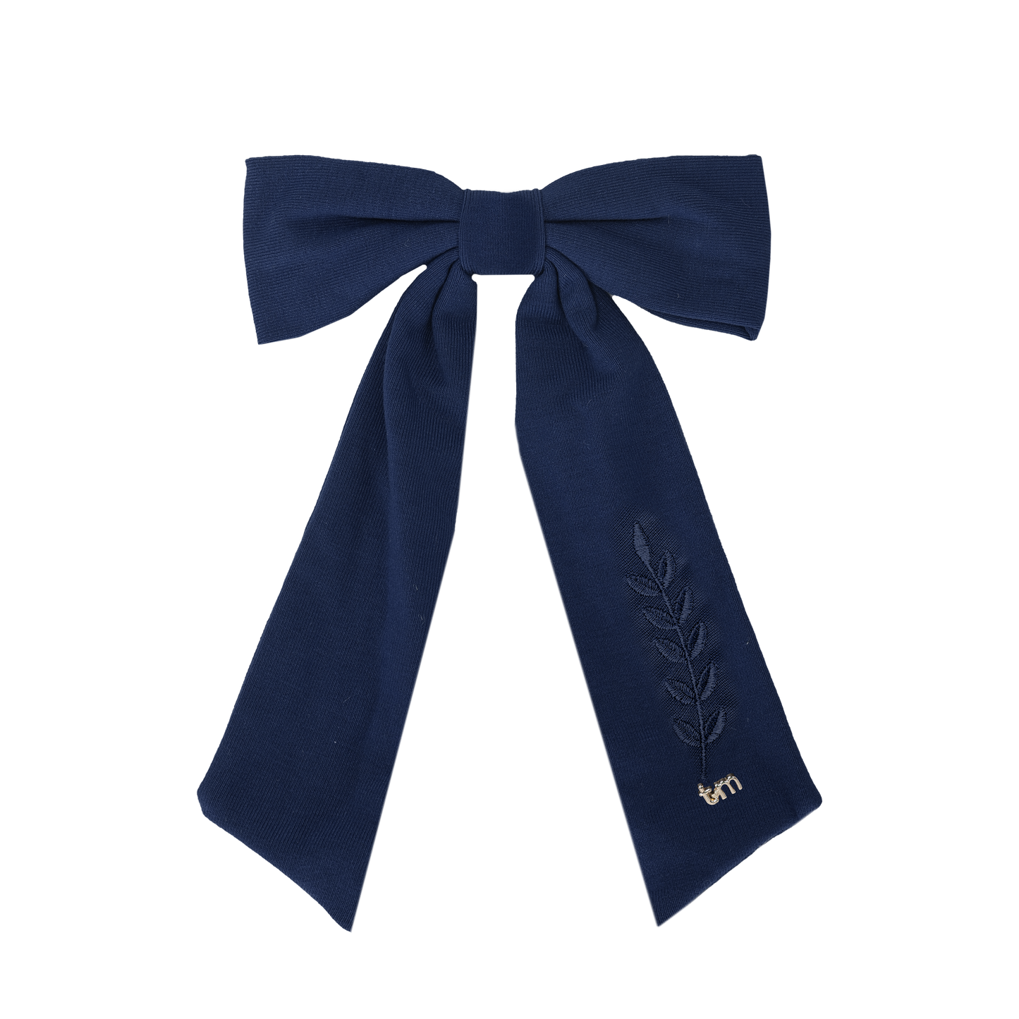 FW26 Monochrome Embroidery Linen Large Bow Clip - Barrette Clip Navy