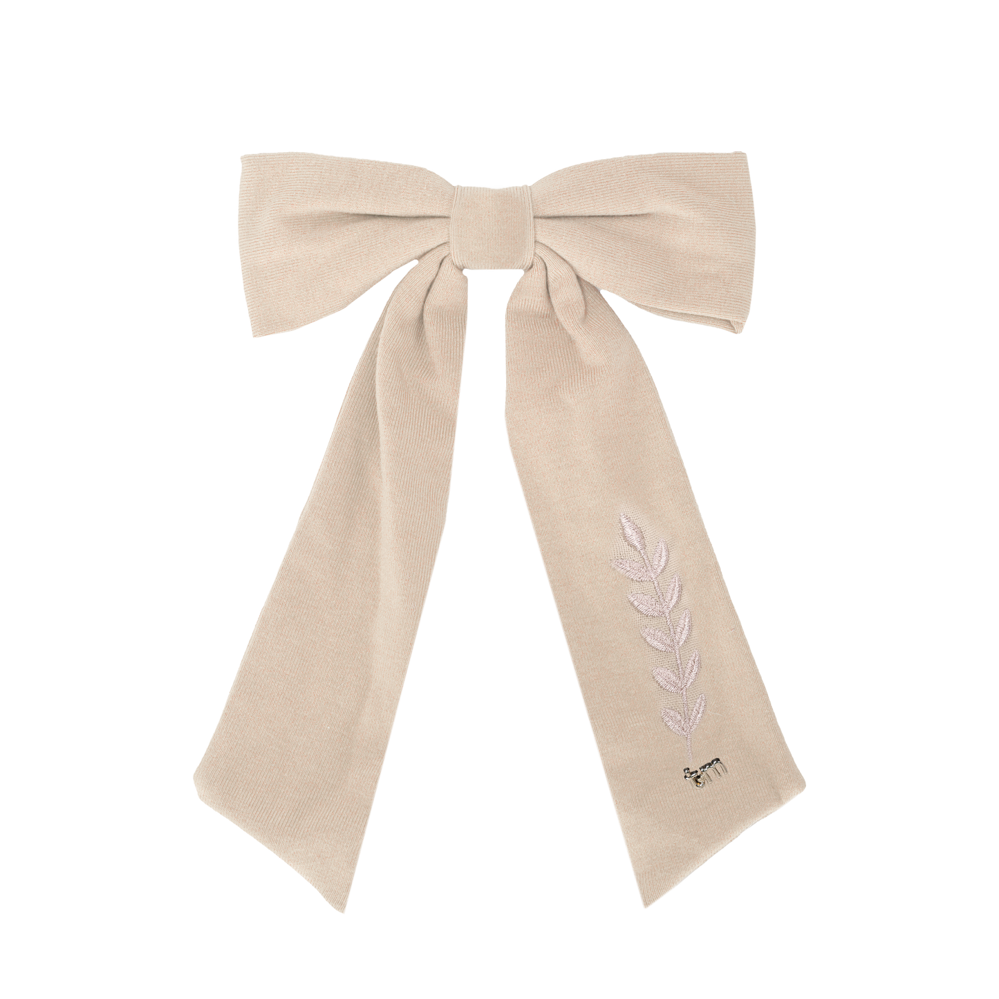 FW26 Monochrome Embroidery Linen Large Bow Clip - Barrette Clip Cream