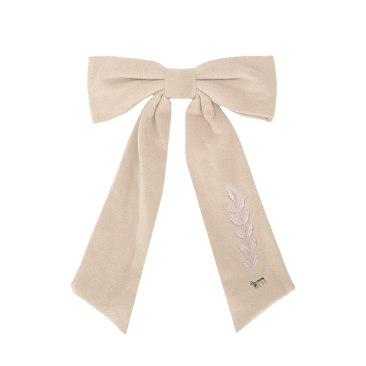 FW26 Monochrome Embroidery Linen Large Bow Clip - Barrette Clip Cream