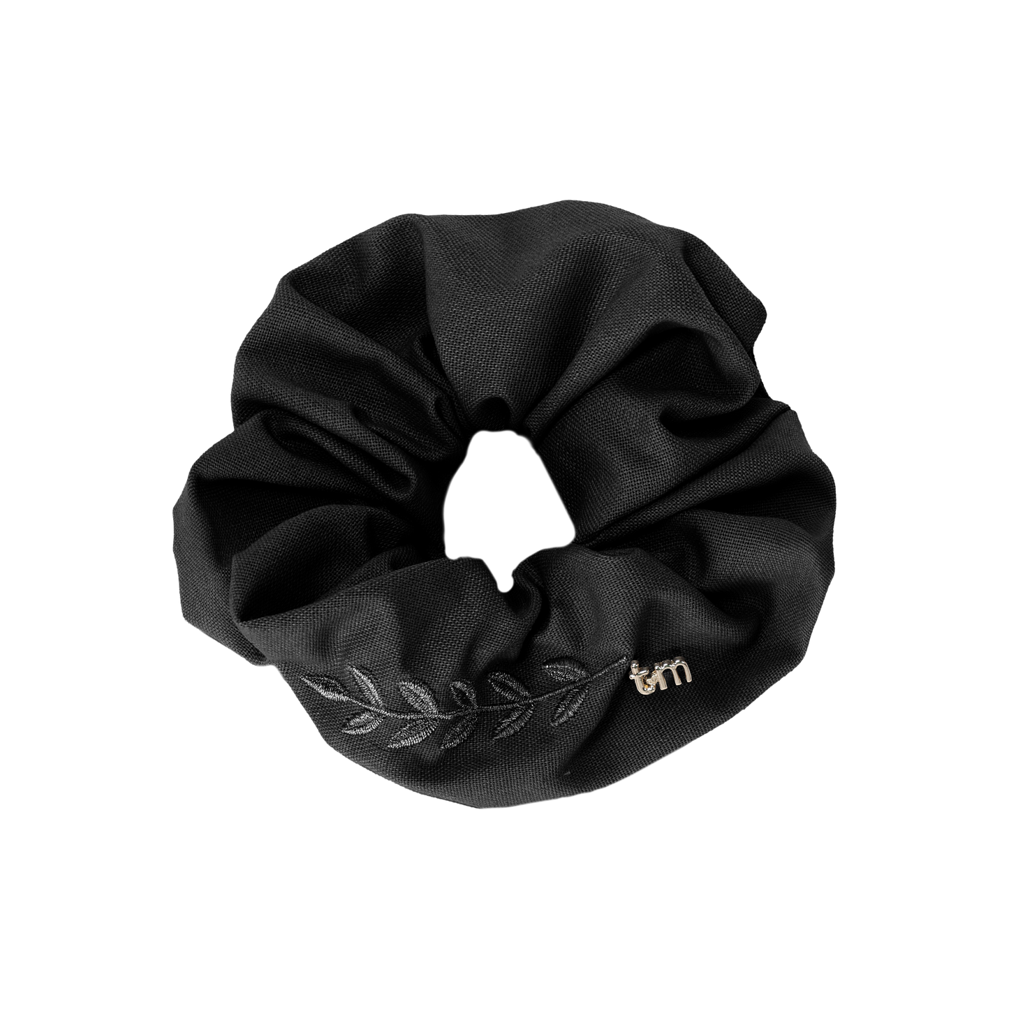 FW26 Monochrome Embroidery Linen Scrunchie Black