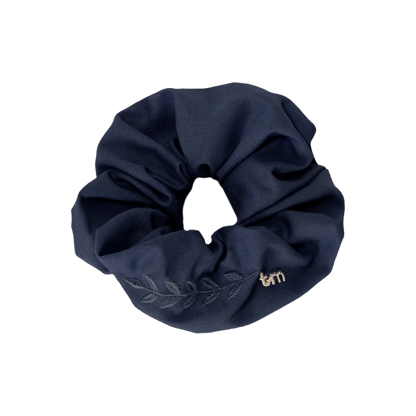 FW26 Monochrome Embroidery Linen Scrunchie Navy