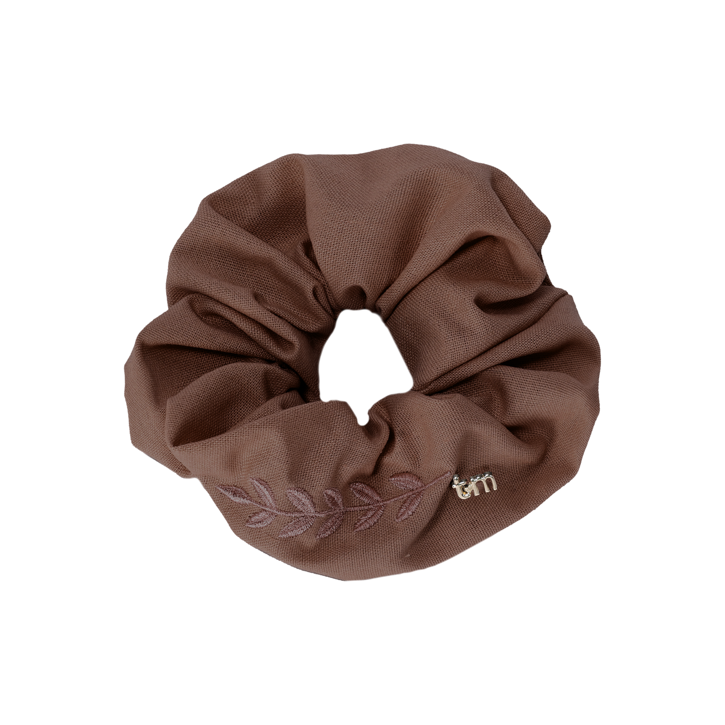 FW26 Monochrome Embroidery Linen Scrunchie Brown