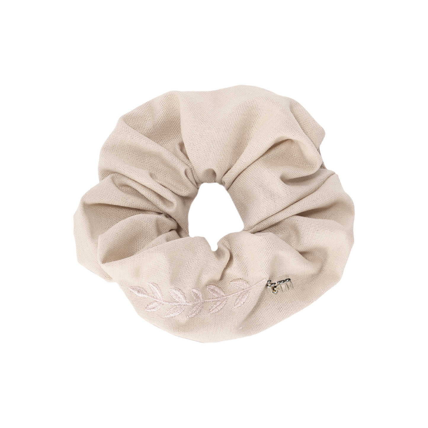 FW26 Monochrome Embroidery Linen Scrunchie Cream