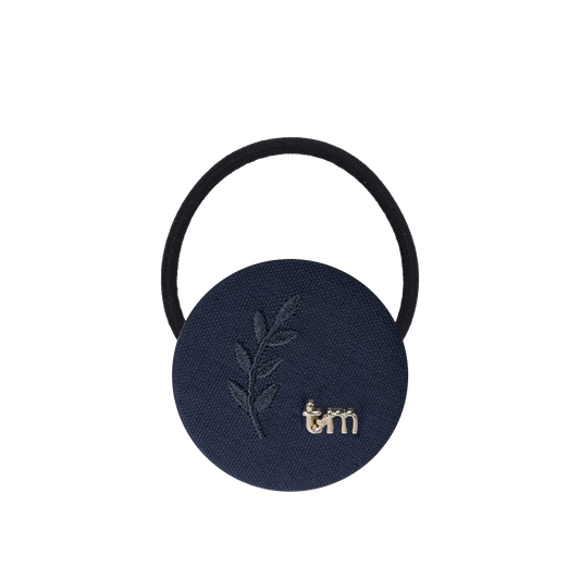 FW26 Monochrome Embroidery Linen Pony Holder Circle Navy