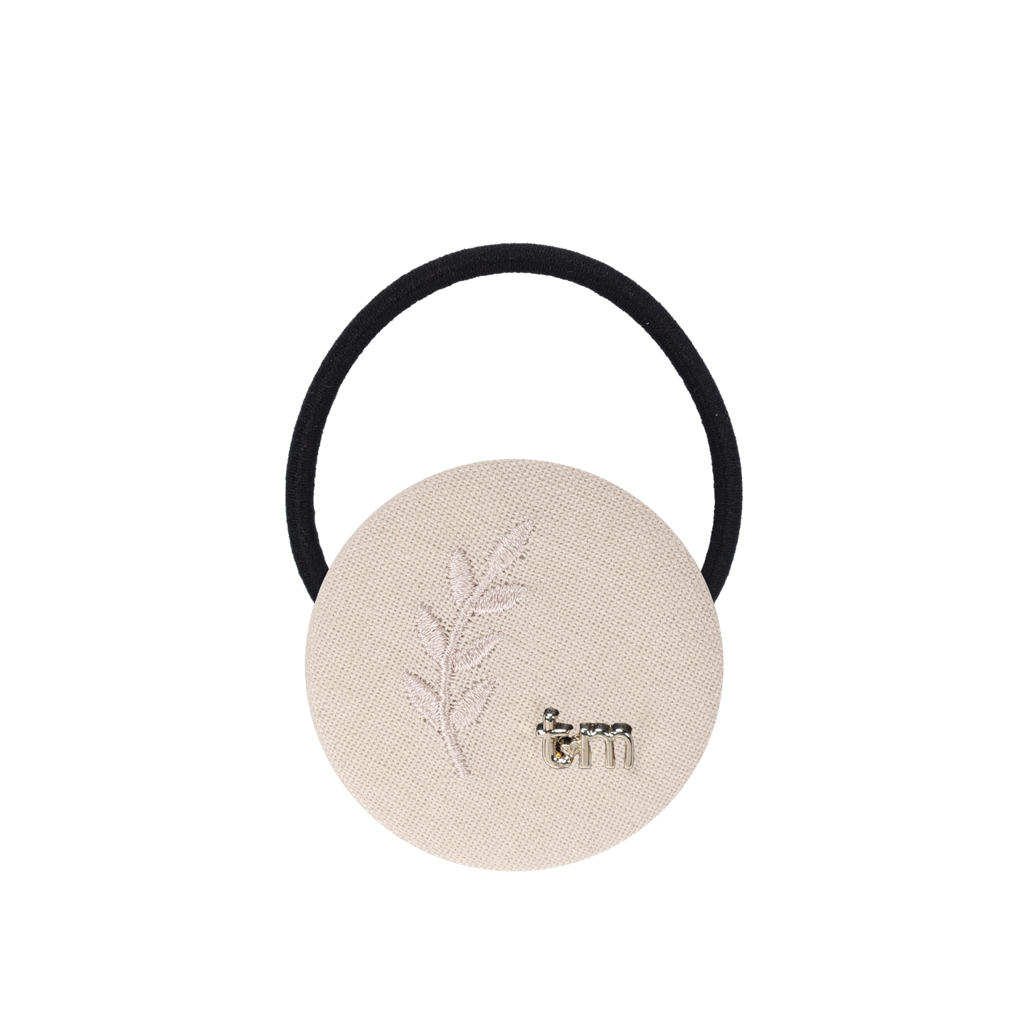FW26 Monochrome Embroidery Linen Pony Holder Circle Cream