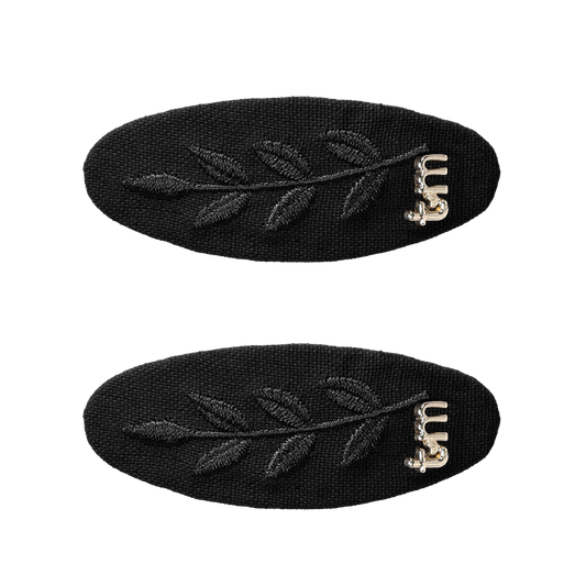 FW26 Monochrome Embroidery Linen Oval Snap Clip Set of 2 Black
