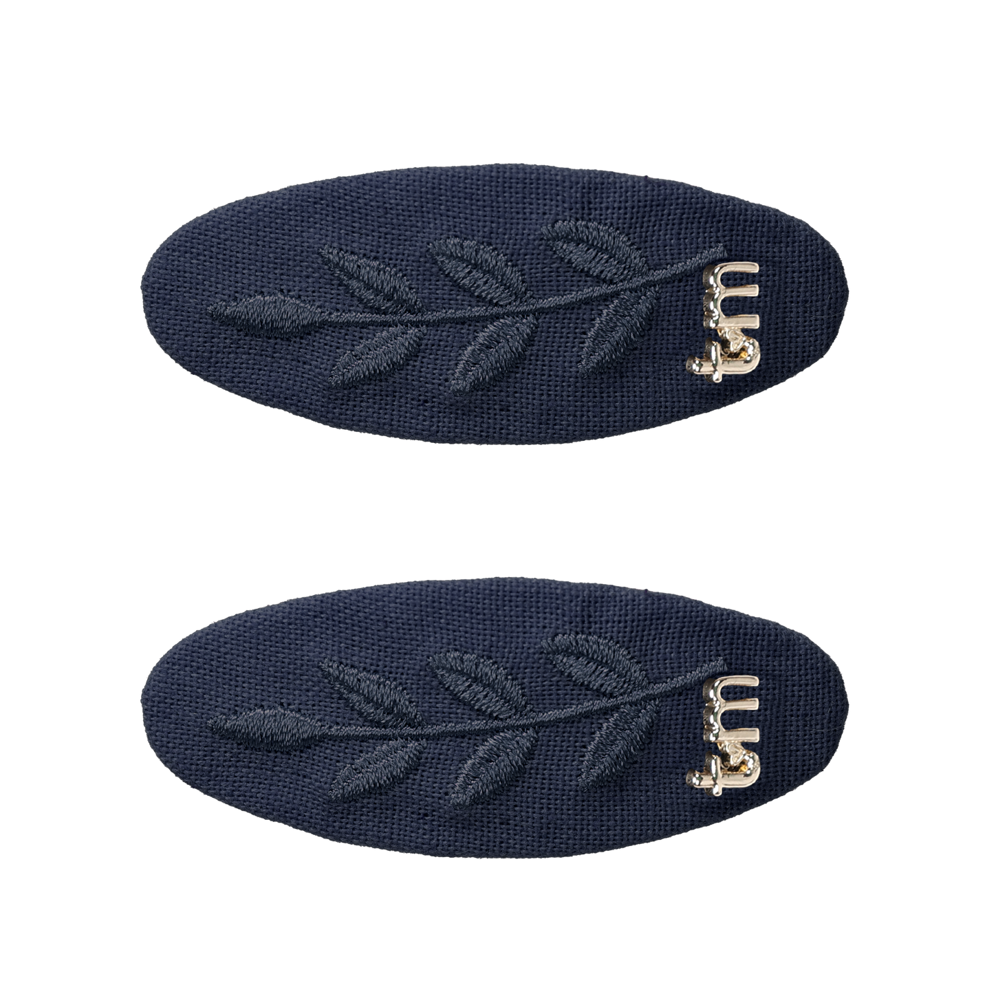 FW26 Monochrome Embroidery Linen Oval Snap Clip Set of 2 Navy