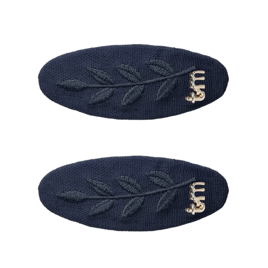 FW26 Monochrome Embroidery Linen Oval Snap Clip Set of 2 Navy