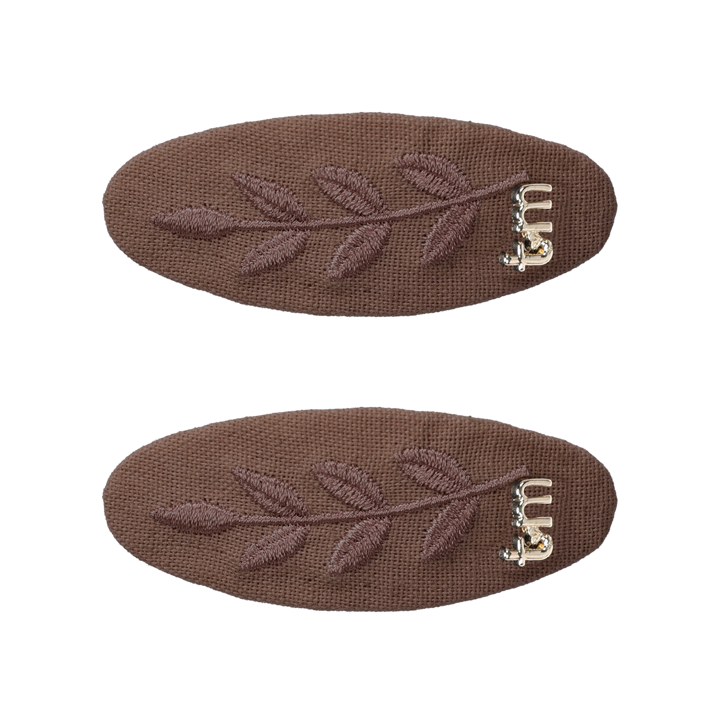 FW26 Monochrome Embroidery Linen Oval Snap Clip Set of 2 Brown