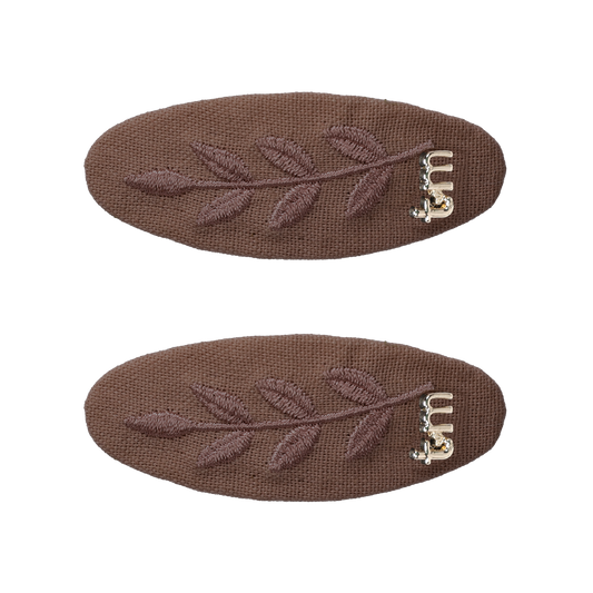 FW26 Monochrome Embroidery Linen Oval Snap Clip Set of 2 Brown