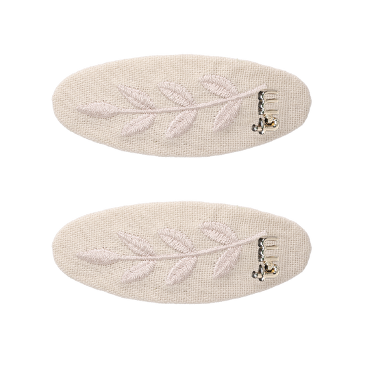 FW26 Monochrome Embroidery Linen Oval Snap Clip Set of 2 Cream
