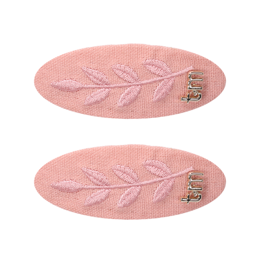 FW26 Monochrome Embroidery Linen Oval Snap Clip Set of 2 Pink