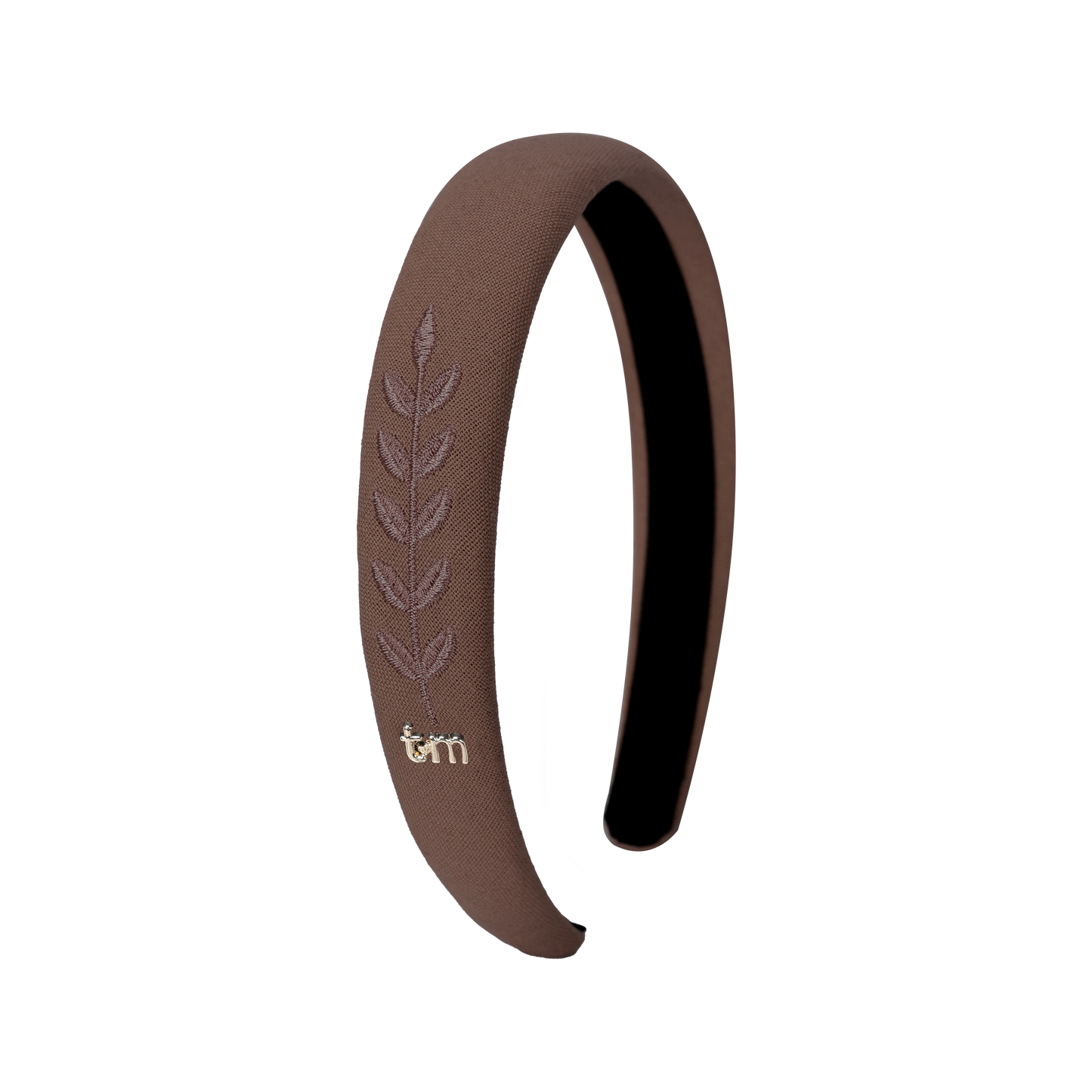 FW26 Monochrome Embroidery Linen Hard Headband - 1.25" width Brown