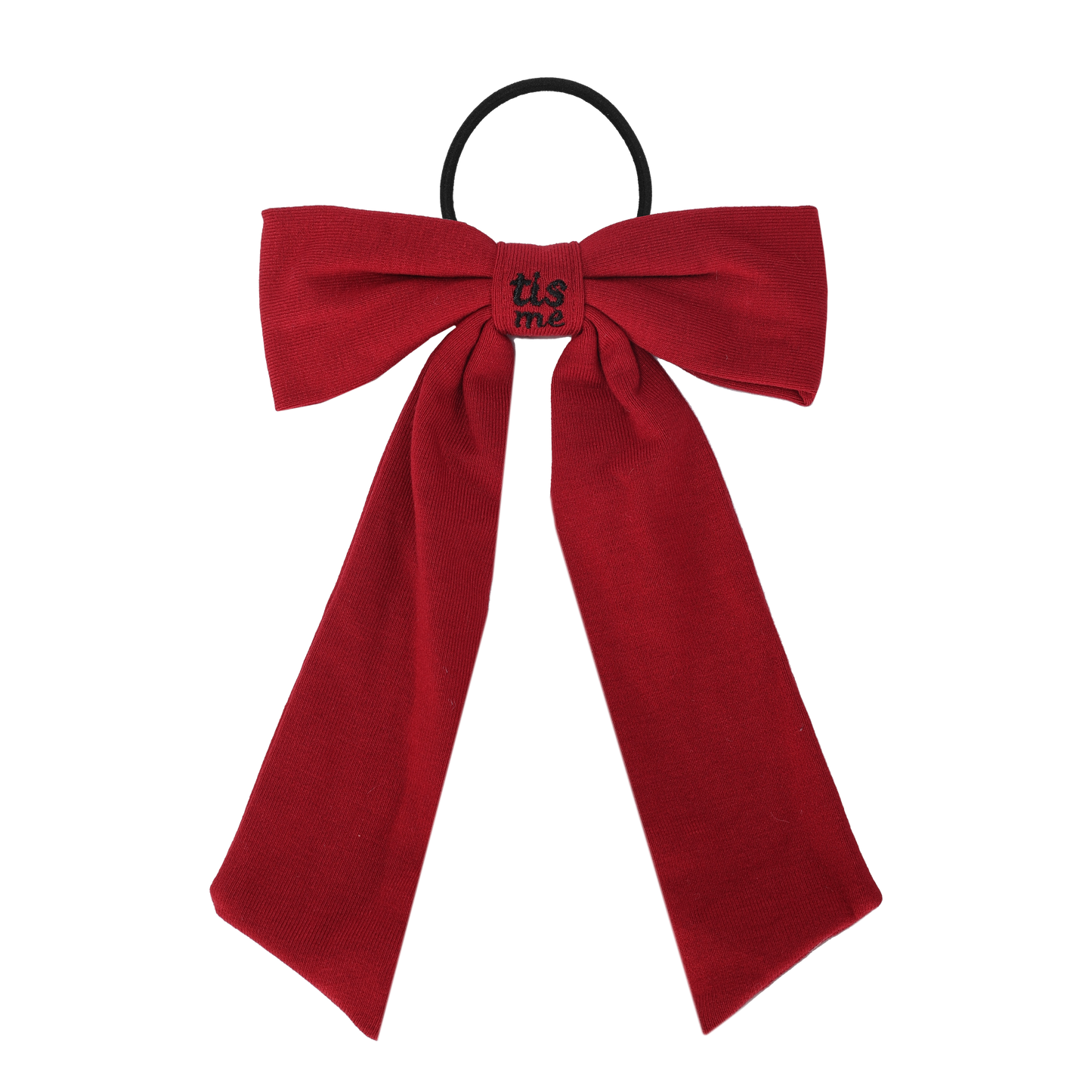 FW26 Sweatband Wrap- Quote- Just For You Ribbon Sewn Into Bow On Pony Holder Dark Red