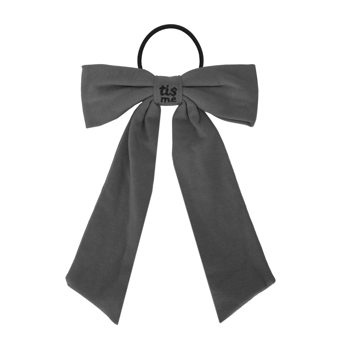 FW26 Sweatband Wrap- Quote- Just For You Ribbon Sewn Into Bow On Pony Holder Gray