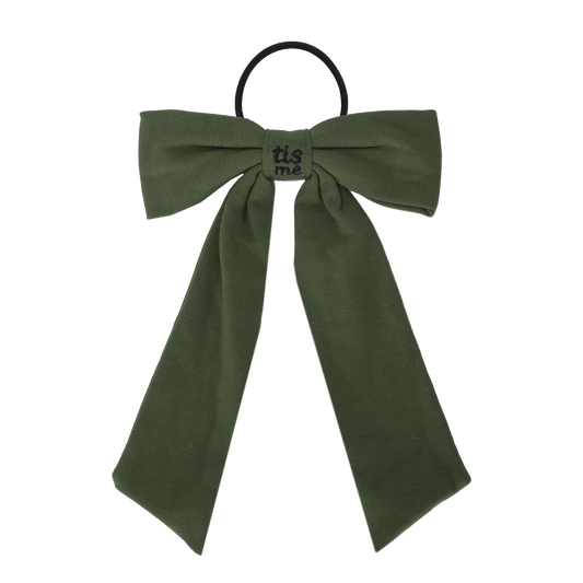 FW26 Sweatband Wrap- Quote- Just For You Ribbon Sewn Into Bow On Pony Holder Green