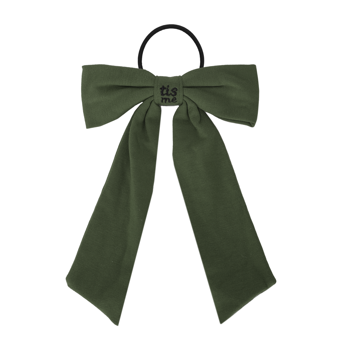 FW26 Sweatband Wrap- Quote- Just For You Ribbon Sewn Into Bow On Pony Holder Green